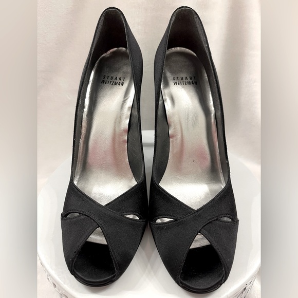 Stuart Weitzman Black Satin Heels Size 9N - Picture 2 of 10